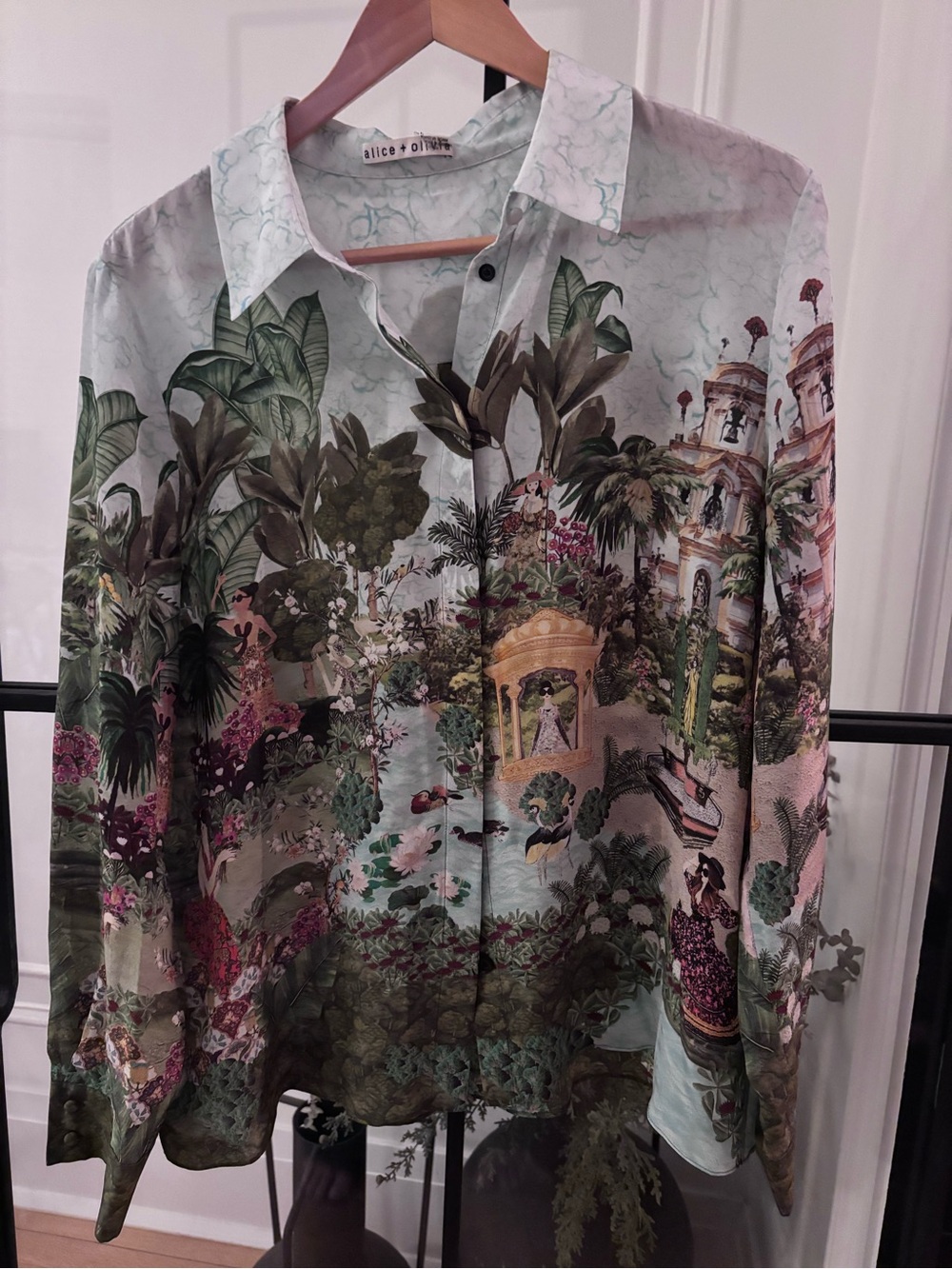 Alice + Olivia Light Blue Botanical Print Button-Down Shirt